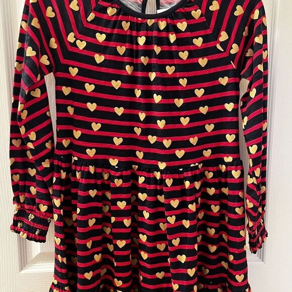 Crewcuts J Crew Navy Red Striped Gold Hearts Dress Girls Size Medium 8-9 NWT - Picture 3 of 11